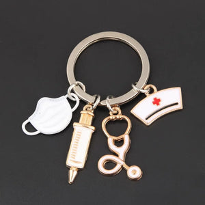 Planet Gates New Doctor Keychain Medical Tool Key Ring Injection Syringe Stethoscope Nurse Cap Key Chain Medico Gift DIY Jewelry Handmade