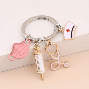 Planet Gates New Doctor Keychain Medical Tool Key Ring Injection Syringe Stethoscope Nurse Cap Key Chain Medico Gift DIY Jewelry Handmade