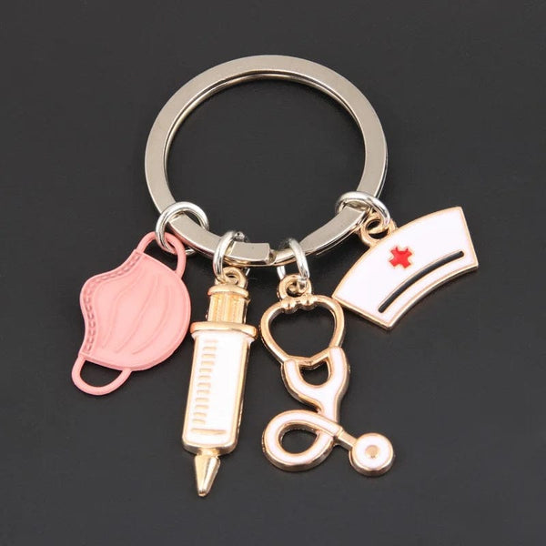 Planet Gates New Doctor Keychain Medical Tool Key Ring Injection Syringe Stethoscope Nurse Cap Key Chain Medico Gift DIY Jewelry Handmade