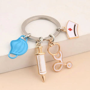 Planet Gates New Doctor Keychain Medical Tool Key Ring Injection Syringe Stethoscope Nurse Cap Key Chain Medico Gift DIY Jewelry Handmade