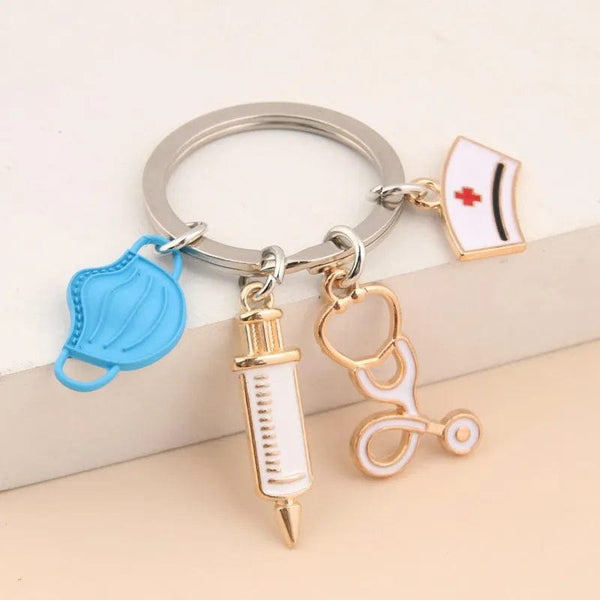 Planet Gates New Doctor Keychain Medical Tool Key Ring Injection Syringe Stethoscope Nurse Cap Key Chain Medico Gift DIY Jewelry Handmade