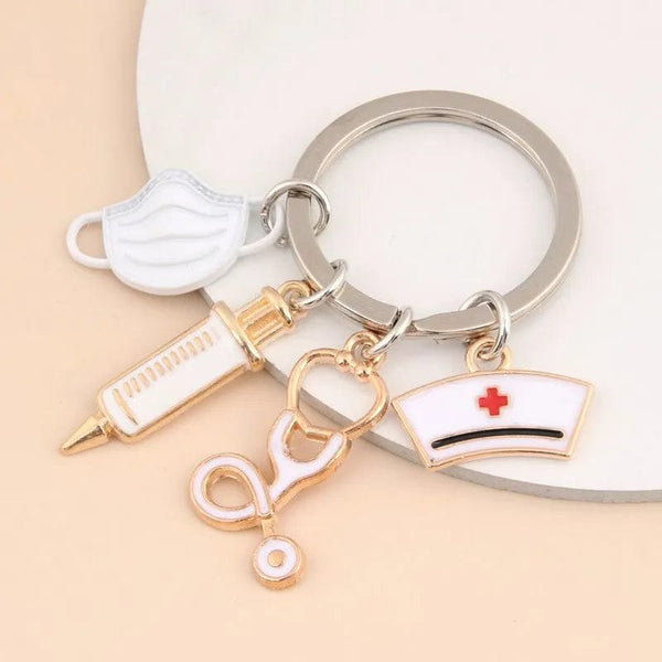 Planet Gates New Doctor Keychain Medical Tool Key Ring Injection Syringe Stethoscope Nurse Cap Key Chain Medico Gift DIY Jewelry Handmade