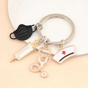 Planet Gates New Doctor Keychain Medical Tool Key Ring Injection Syringe Stethoscope Nurse Cap Key Chain Medico Gift DIY Jewelry Handmade