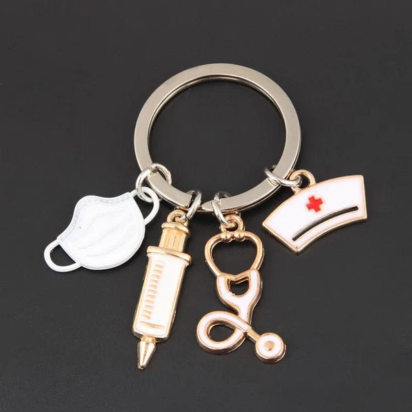 Planet Gates New Doctor Keychain Medical Tool Key Ring Injection Syringe Stethoscope Nurse Cap Key Chain Medico Gift DIY Jewelry Handmade