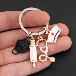 Planet Gates New Doctor Keychain Medical Tool Key Ring Injection Syringe Stethoscope Nurse Cap Key Chain Medico Gift DIY Jewelry Handmade