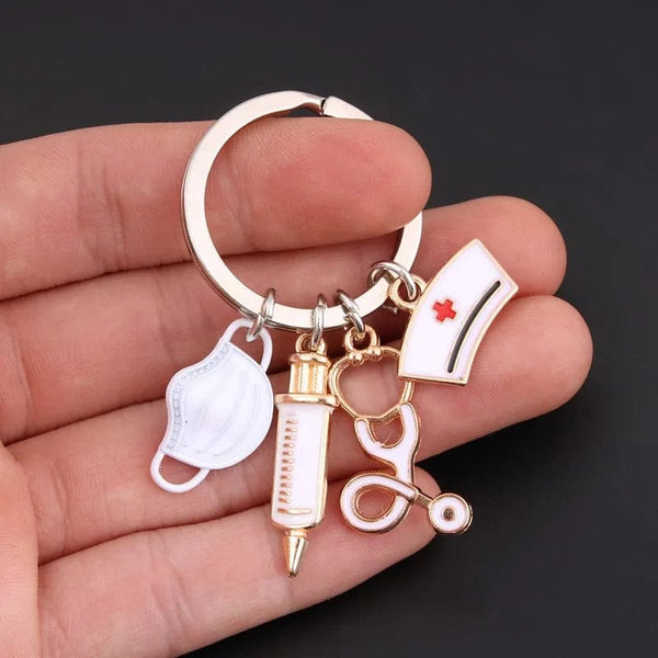 Planet Gates New Doctor Keychain Medical Tool Key Ring Injection Syringe Stethoscope Nurse Cap Key Chain Medico Gift DIY Jewelry Handmade