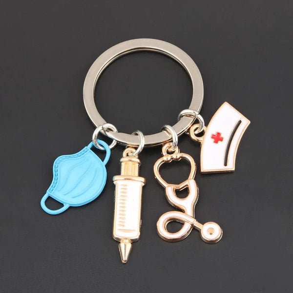 Planet Gates New Doctor Keychain Medical Tool Key Ring Injection Syringe Stethoscope Nurse Cap Key Chain Medico Gift DIY Jewelry Handmade
