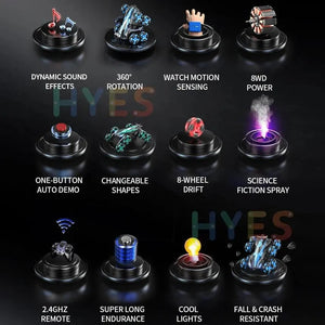 Planet Gates New Eight Wheels RC Car Toys 2.4G Trendy Spray Twisting Flips Watch Remote Control Drift Stunt Car Toy Gifts For Children Adults