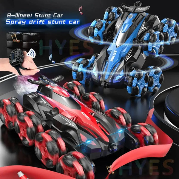 Planet Gates New Eight Wheels RC Car Toys 2.4G Trendy Spray Twisting Flips Watch Remote Control Drift Stunt Car Toy Gifts For Children Adults