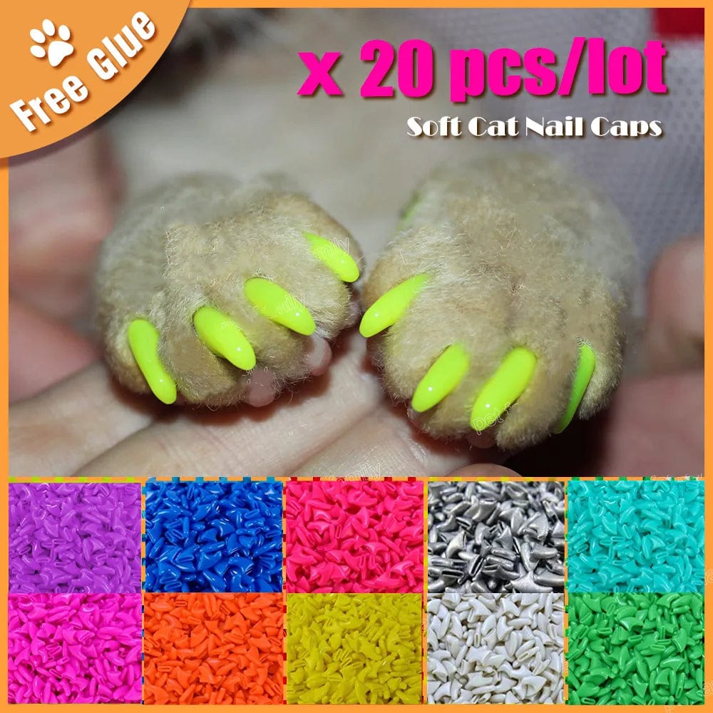 Planet Gates New FASHION colorful Cat Nail Caps soft cat Claw Soft Paws 20 PCS/lot with free Adhesive Glue Size XS S M LGift for pet