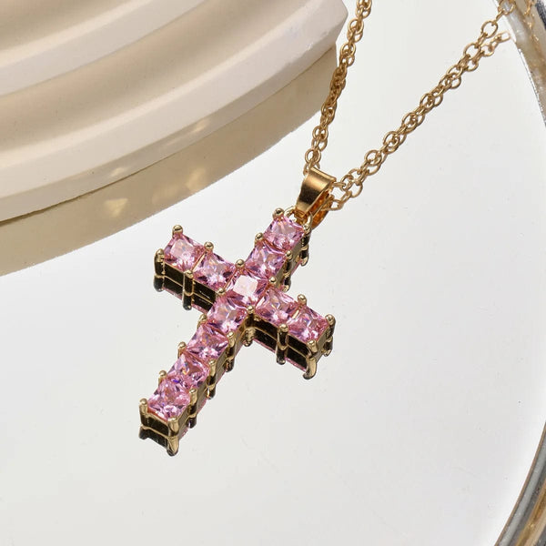Planet Gates New Fashion Necklaces Female Pendants Gold Multi Color Crystal Jesus Cross Pendant For Women Necklace Party Leisure Time Jewelry
