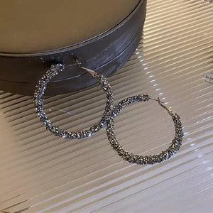 Planet Gates New Fashion Simple Trend Round Black Rhinestone Hoop Earrings Geometric Earrings Women Elegant Exquisite Jewelry Gifts Wholesale