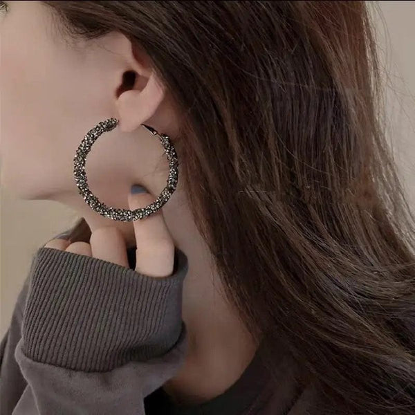 Planet Gates New Fashion Simple Trend Round Black Rhinestone Hoop Earrings Geometric Earrings Women Elegant Exquisite Jewelry Gifts Wholesale