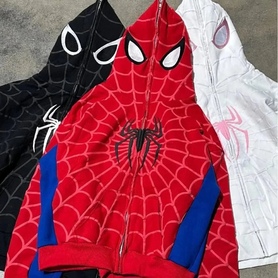 Planet Gates New Gothic Dark Spider Print Hooded Cardigan Women's Zip Loose Jacket Tops Woman