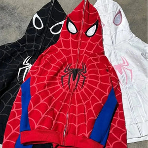Planet Gates New Gothic Dark Spider Print Hooded Cardigan Women's Zip Loose Jacket Tops Woman
