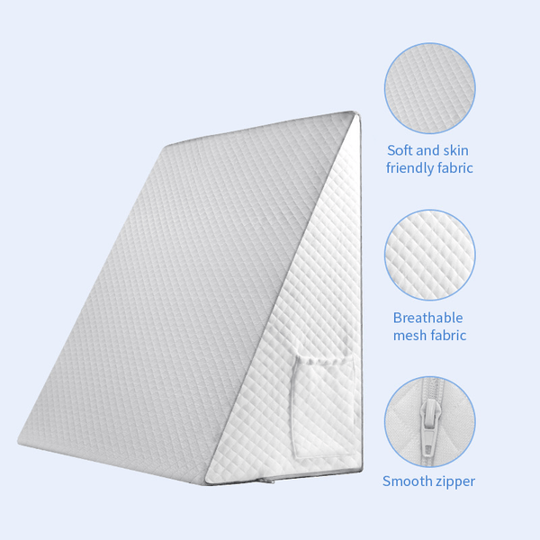 Planet Gates New Gray 1pc Bed Wedge Pillow, Memory Foam Incline Cushion For Legs And Back Support Pillow, Sleep Apnea Pillow, Pregnancy, Acid Reflux, GERD, Heartburn, Anti Snore, Removable Cover