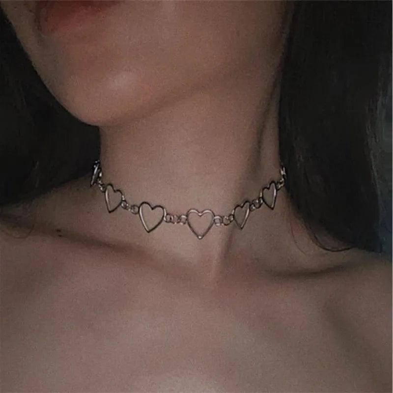 Planet Gates New Hollow Korean Sweet Love Heart Choker Necklace Statement Girlfriend Gift Cute Bicolor Necklace Jewelry Collier Femme 2023