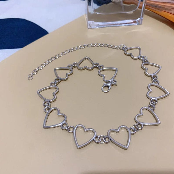 Planet Gates New Hollow Korean Sweet Love Heart Choker Necklace Statement Girlfriend Gift Cute Bicolor Necklace Jewelry Collier Femme 2023