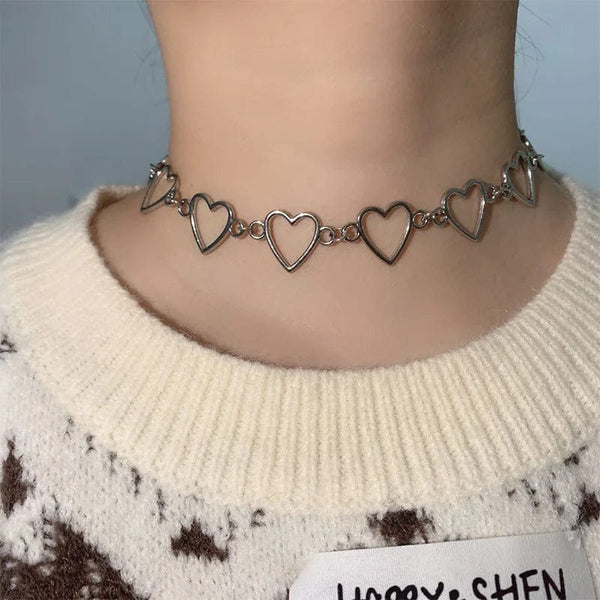 Planet Gates New Hollow Korean Sweet Love Heart Choker Necklace Statement Girlfriend Gift Cute Bicolor Necklace Jewelry Collier Femme 2023