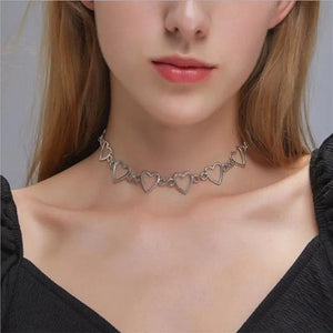 Planet Gates New Hollow Korean Sweet Love Heart Choker Necklace Statement Girlfriend Gift Cute Bicolor Necklace Jewelry Collier Femme 2023