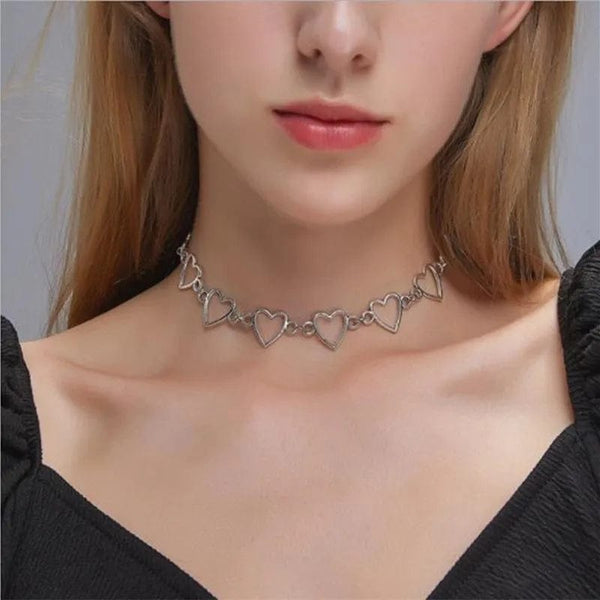 Planet Gates New Hollow Korean Sweet Love Heart Choker Necklace Statement Girlfriend Gift Cute Bicolor Necklace Jewelry Collier Femme 2023