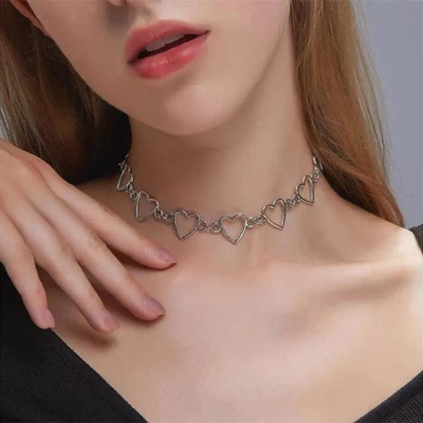 Planet Gates New Hollow Korean Sweet Love Heart Choker Necklace Statement Girlfriend Gift Cute Bicolor Necklace Jewelry Collier Femme 2023