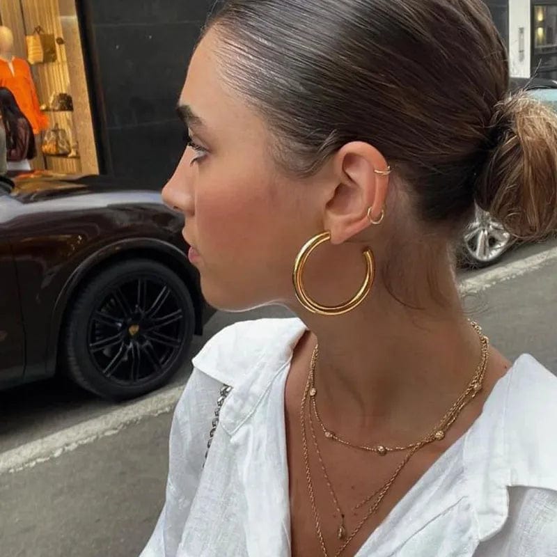 Planet Gates New Hollow Thick Loop Large Circle Hoop Earrings Women Classic Gold Color Round Ring Piercing Earring Fashion Jewelry