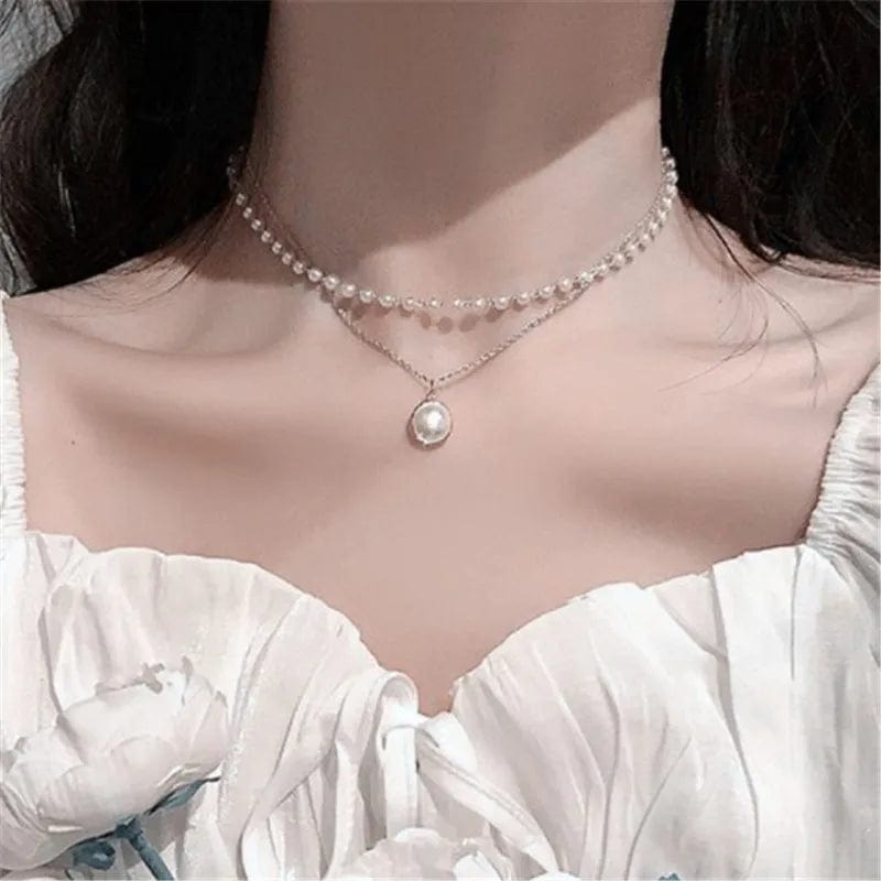 Planet Gates New Korean Pearl Necklaces for Women Gold Color Link Chain Choker Fashion Neck Accessories Elegant Collar bijoux femme