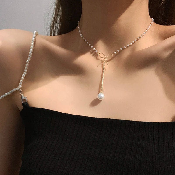 Planet Gates New Korean Pearl Necklaces for Women Gold Color Link Chain Choker Fashion Neck Accessories Elegant Collar bijoux femme