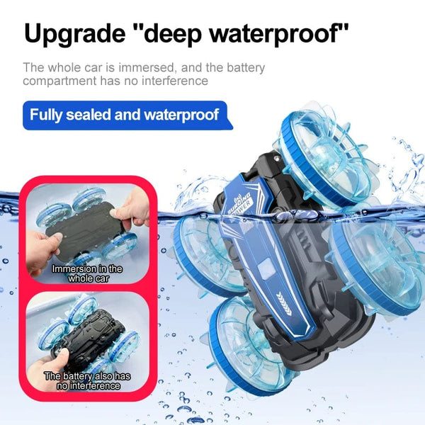 Planet Gates New LED Amphibious RC car Dual remote control waterproof stunt car double side flip drift drive 360 ° rotation rc cars Kids toy