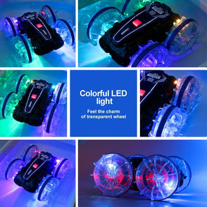 Planet Gates New LED Amphibious RC car Dual remote control waterproof stunt car double side flip drift drive 360 ° rotation rc cars Kids toy
