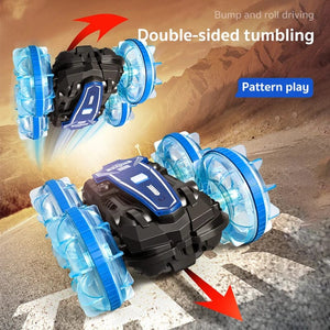 Planet Gates New LED Amphibious RC car Dual remote control waterproof stunt car double side flip drift drive 360 ° rotation rc cars Kids toy