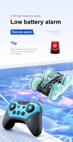 Planet Gates New LED Amphibious RC car Dual remote control waterproof stunt car double side flip drift drive 360 ° rotation rc cars Kids toy