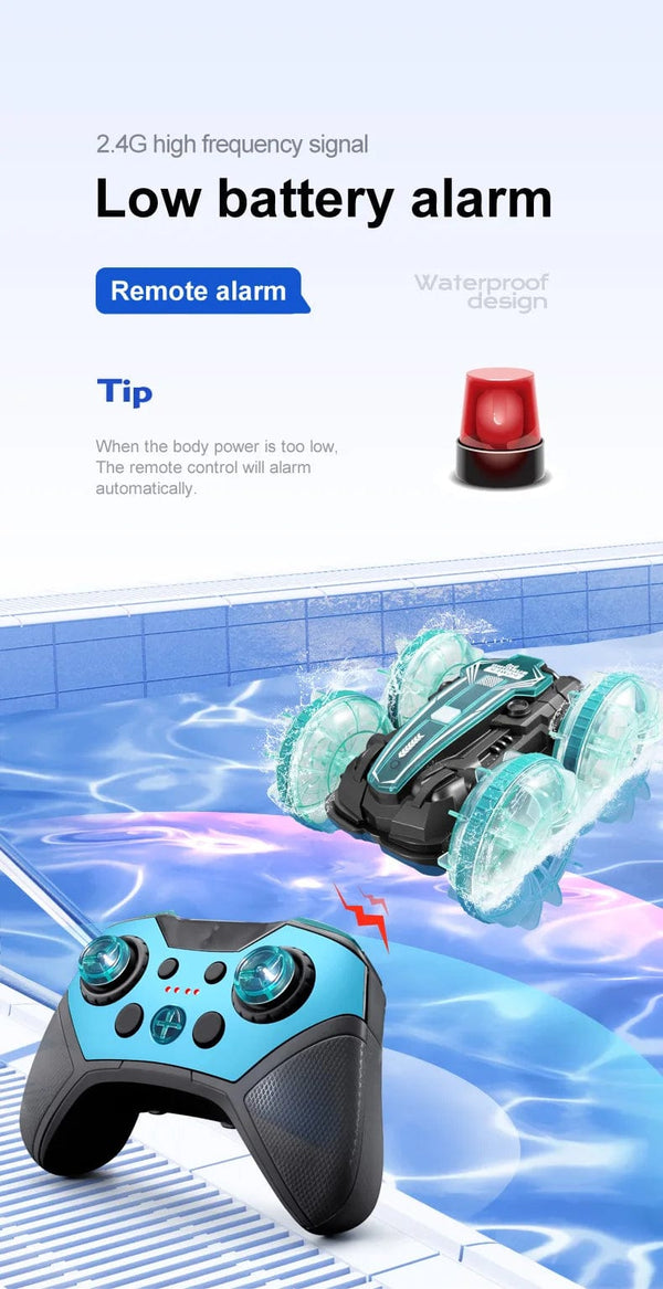 Planet Gates New LED Amphibious RC car Dual remote control waterproof stunt car double side flip drift drive 360 ° rotation rc cars Kids toy