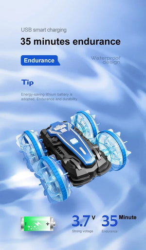 Planet Gates New LED Amphibious RC car Dual remote control waterproof stunt car double side flip drift drive 360 ° rotation rc cars Kids toy