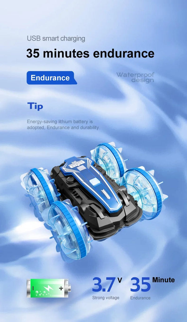 Planet Gates New LED Amphibious RC car Dual remote control waterproof stunt car double side flip drift drive 360 ° rotation rc cars Kids toy