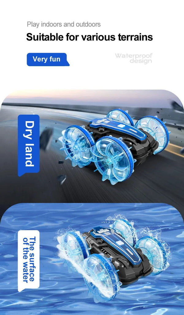 Planet Gates New LED Amphibious RC car Dual remote control waterproof stunt car double side flip drift drive 360 ° rotation rc cars Kids toy