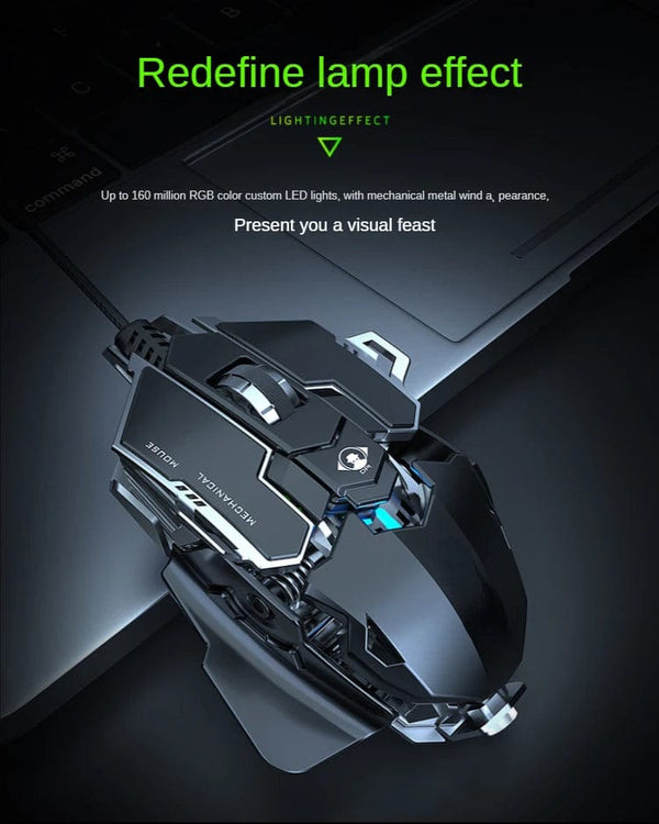 Planet Gates New Mechanical Wired Gaming Mouse 9 Key Macro Definition 12800 DPI Color Backlit Game Player Computer Peripheral for Windows PC