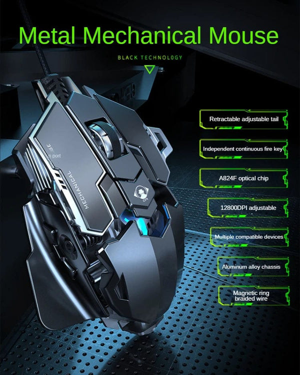 Planet Gates New Mechanical Wired Gaming Mouse 9 Key Macro Definition 12800 DPI Color Backlit Game Player Computer Peripheral for Windows PC