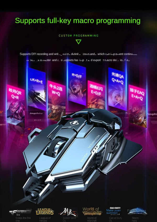 Planet Gates New Mechanical Wired Gaming Mouse 9 Key Macro Definition 12800 DPI Color Backlit Game Player Computer Peripheral for Windows PC