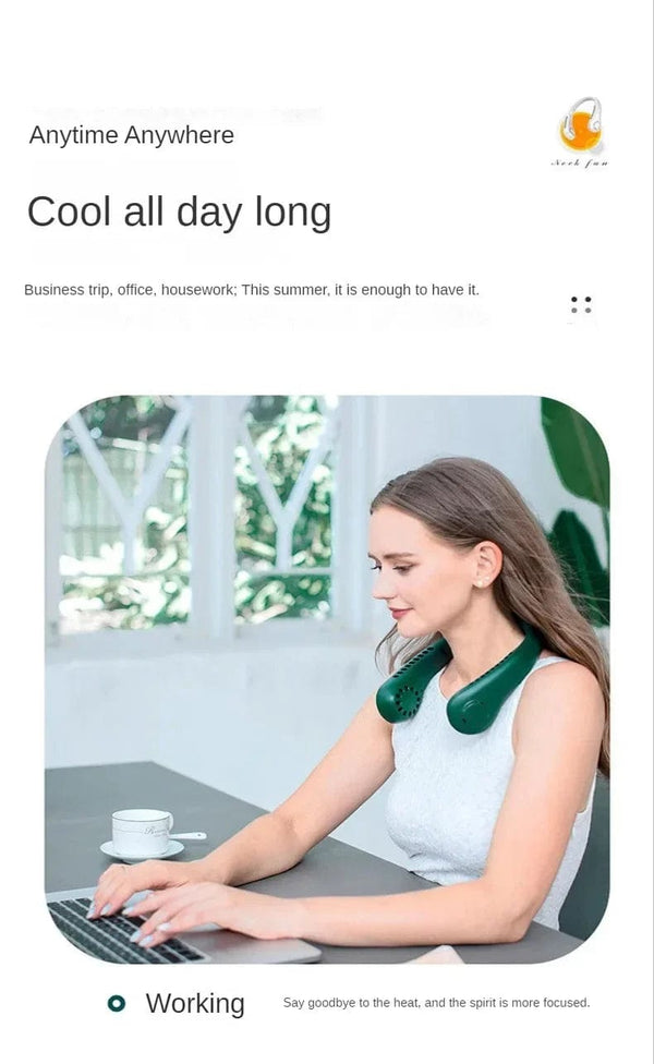 Planet Gates New Mini Neck Fan Portable Bladeless Hanging Neck 1200mAh Rechargeable Air Cooler 3 Speed Mini Summer Sports Fans