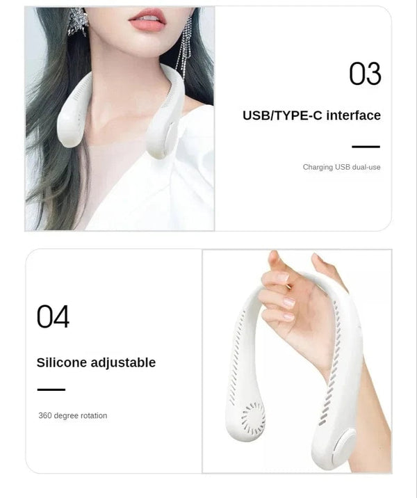 Planet Gates New Mini Neck Fan Portable Bladeless Hanging Neck 1200mAh Rechargeable Air Cooler 3 Speed Mini Summer Sports Fans