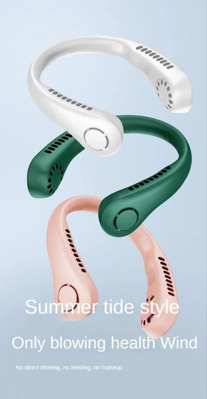 Planet Gates New Mini Neck Fan Portable Bladeless Hanging Neck 1200mAh Rechargeable Air Cooler 3 Speed Mini Summer Sports Fans