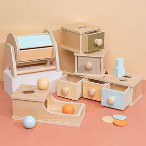 Planet Gates New Montessori Macaroon Color Spinning Drum Match Coin Box Permanent Box Round Rectangular Box Kids Sensory Toys for Baby Gifts