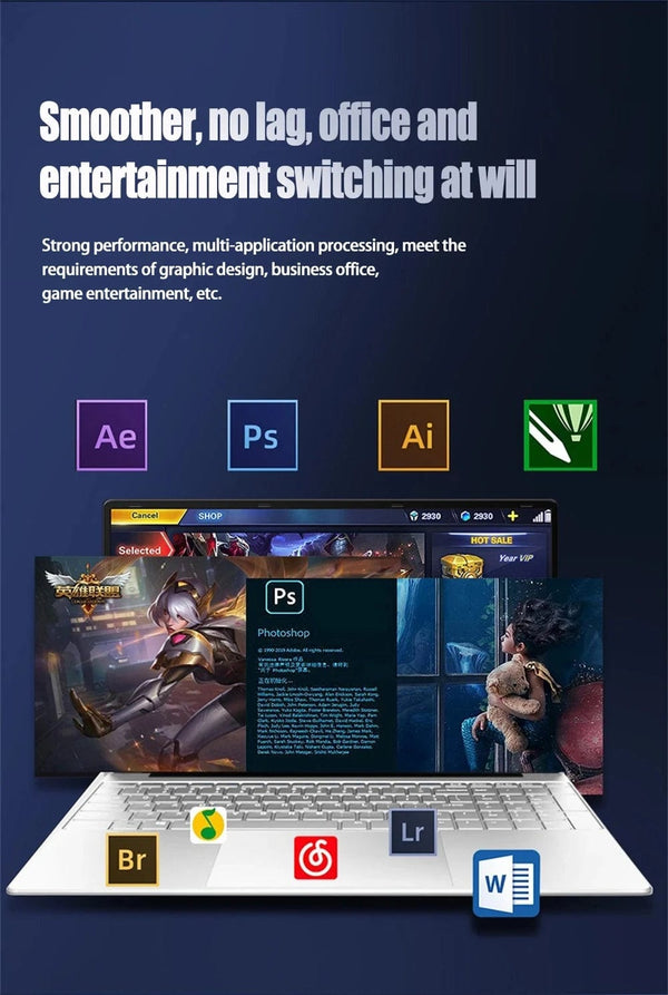 Planet Gates New N5095 Laptop 32GB RAM 2048GB SSD Intel Windows 11 Pro Office pc gaming portabl Notebook Computer Fingerprint Unlock Keyboard