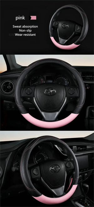 Planet Gates New PU Leather Splicing Leather Anti-slip Wear Four Seasons Universal Steering Wheel Cover