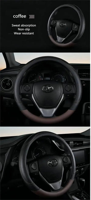 Planet Gates New PU Leather Splicing Leather Anti-slip Wear Four Seasons Universal Steering Wheel Cover