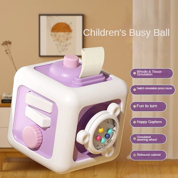 Planet Gates New Purple 6 in 1 Montessori Educational Toys Sensory Busy Board Baby Practice Skills Drawer Cube Fidget Educational Toys for Girl Boy