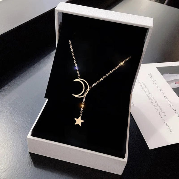 Planet Gates New Simple Moon Star Pendant Choker Necklace Simple Gold Color Alloy Charm Chain Collares Necklace For Women Party Jewelry