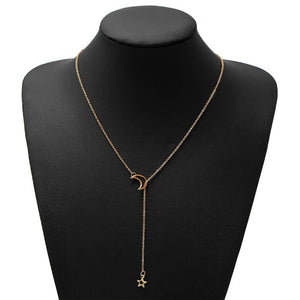 Planet Gates New Simple Moon Star Pendant Choker Necklace Simple Gold Color Alloy Charm Chain Collares Necklace For Women Party Jewelry